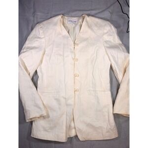 Courtenay Vintage Cream 100% Linen Collarless Blazer Jacket Womens Size 6 Ivory